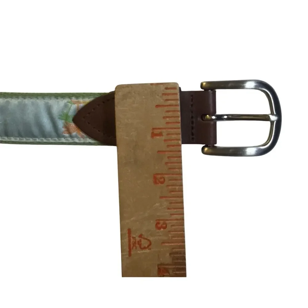TheBelted Cow Co. Maine Palm Tree Ribbon Belt Leather Brass Buckle 36/40